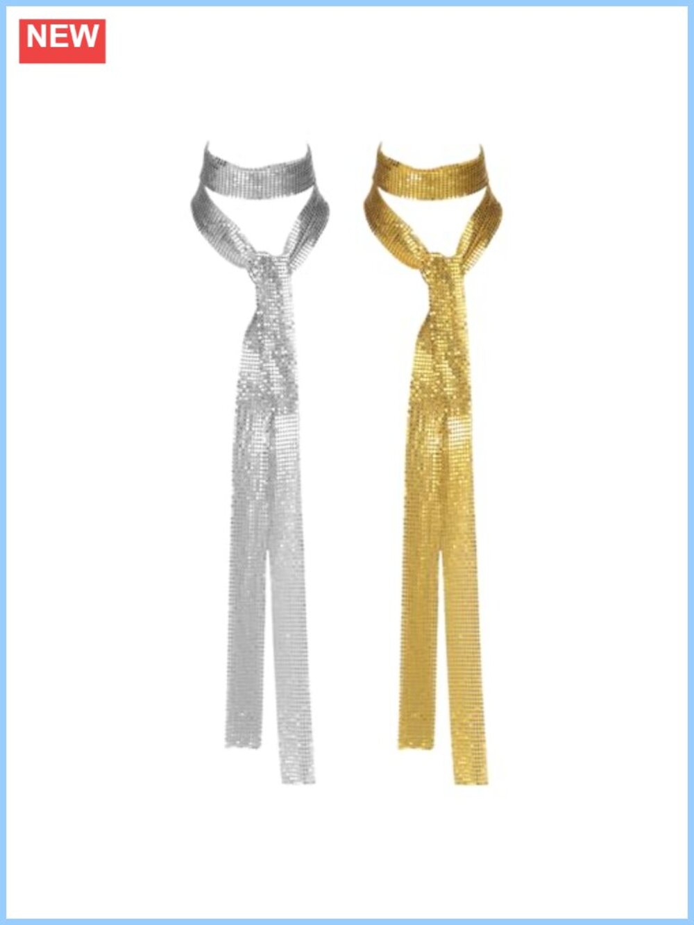 Sequins Scarf Punk Metal Neck Tie Shiny Long Skinny Fashion Scarf